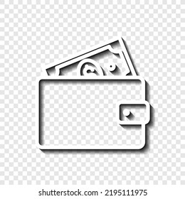 Wallet with dollar simple icon vector. Flat design. White with shadow on transparent grid. 