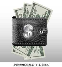 Wallet , dollar USA. Leather and metal structure. Vector