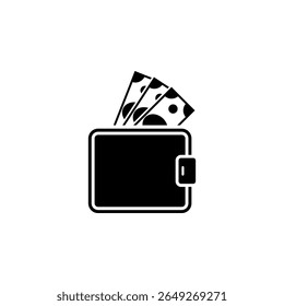 Wallet with Dollars Banknotes, Purse and Cash, Pouch Solid Flat Vector Icon Isolated on White Background.