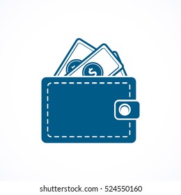 Wallet with dollars blue flat  icon 