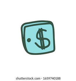 Wallet with dollars in cartoon style isolated on white background. Sign icon. Vector simple illustration. Usable as icon or symbol. Purse sketch.Family budget issues, investments, financial earnings.