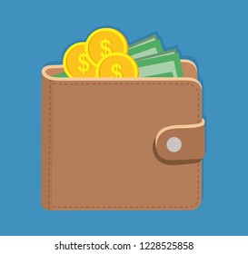 Wallet and dollars. Wallet with cash. Vector illustration.
