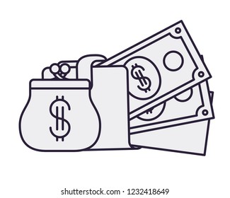wallet with dollars and coin bag