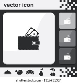 Wallet with dollars flat set of buttons vector icon.