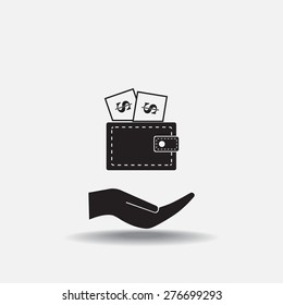 Wallet with dollars icon