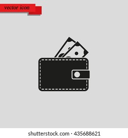 Wallet with dollars icon.