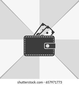 Wallet with dollars icon.