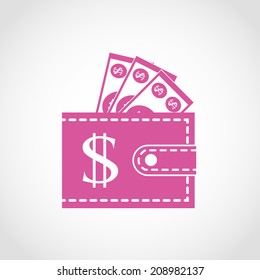 Wallet with dollars Icon Isolated on White Background