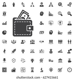 Wallet with dollars icon vector illustration on white background. Business set of icons