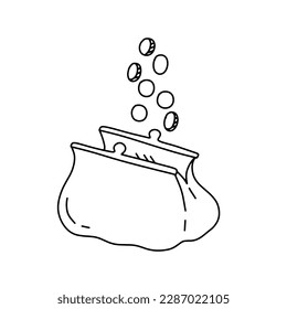 Wallet doodle sketch. Wallet coins hand drawn icon. Profit, money safe concept. Vector outline illustration.