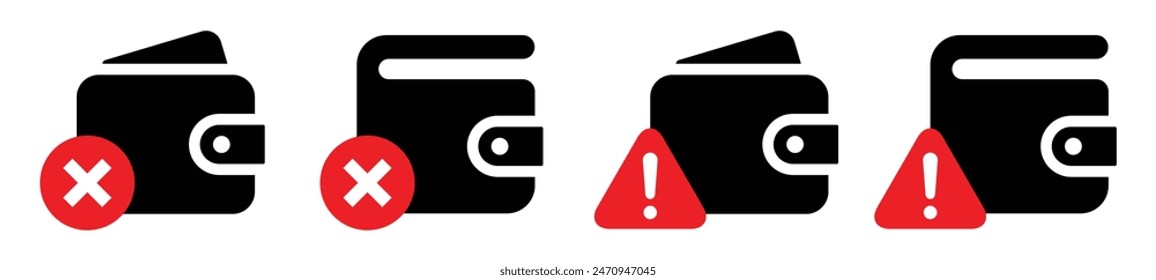 Wallet error icon. No money cash icon, vector illustration