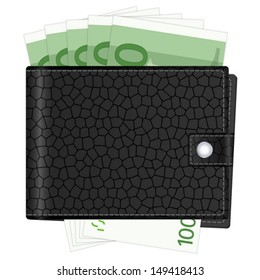 Wallet with euro banknotes and credit cards. Vector illustration.