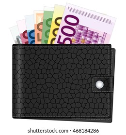 Wallet with euro banknotes on a white background. Vector illustration.