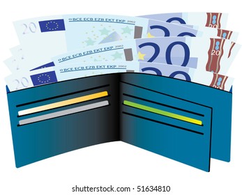 Wallet with euro bills vector