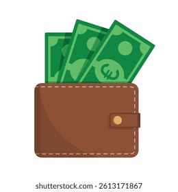 Wallet with euro currency banknotes vector illustration isolated on white background. Wallet with cash money.