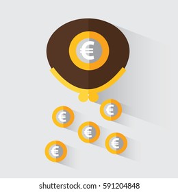 Wallet with euro. Loss of money. Vector illustration in flat design 