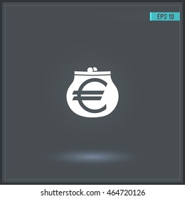 Wallet with euro. Vector icon.