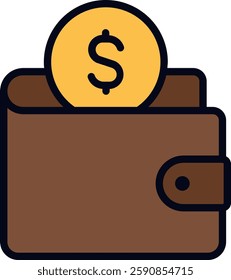 Wallet Filled Line Icon for Digital Payments. Money storage symbol, personal wallet illustration, financial management icon