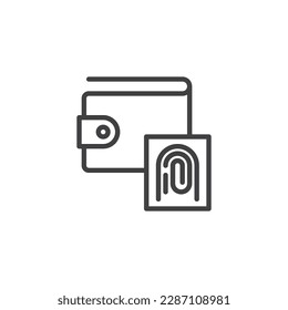Wallet and fingerprint line icon. linear style sign for mobile concept and web design. Payment verification outline vector icon. Symbol, logo illustration. Vector graphics