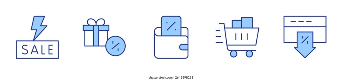 wallet, flashsale, shoppingcart, sales, onlinesale. Sales Icon vector illustration. Line Duotone style. Editable stroke.