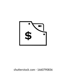 Wallet Flat Design Line Vector. Idea of fund savings, cash earnings, financial success, getting wealth, salary income icon isolated on white