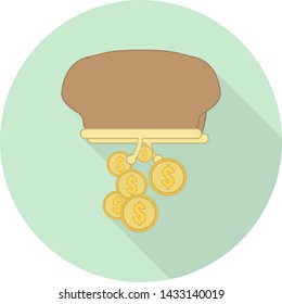 wallet flat icon with coins falling out of it on green background