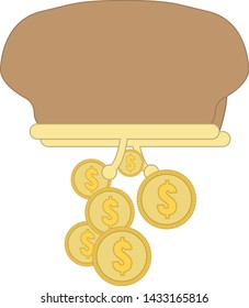 wallet flat icon with coins falling out of it isolated