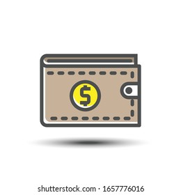 Wallet flat icon design, 64x64 pixel perfect icon, editable icon, small shadow on white background

