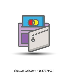 Diseño de icono plano de la cartera, icono perfecto de 64x64 píxeles, icono editable, pequeña sombra sobre fondo blanco

