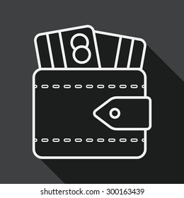 wallet flat icon with long shadow, line icon