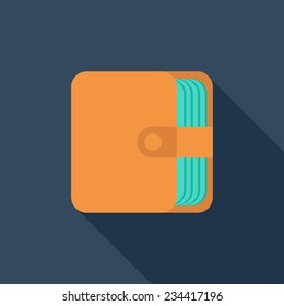  Wallet flat icon. Modern flat icons with long shadow effect in stylish colors. Icons for Web and Mobile Application. EPS 10.