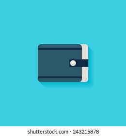 Wallet flat icon. Modern flat icons vector collection with long shadow effect in stylish colors of web design objects. Trendy Flat Style. Isolated on blue background. Flat design. EPS 10.