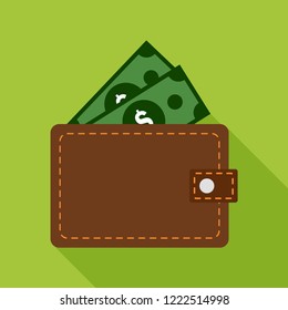 Wallet flat icon on green background