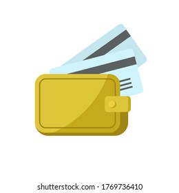 Wallet with fly tickets isolated on white background. Minimal flat style vector illustration. Design for atm logo, notebook sticker, travel or credit agency.