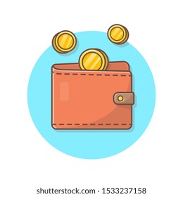 Wallet With Flying Gold Coins Vector Icon Illustration. Business And Finance Icon Concept White Isolated. Flat Cartoon Style Suitable for Web Landing Page, Banner, Sticker, Background