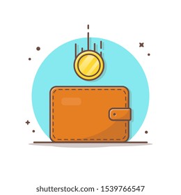 Wallet With Flying Gold Coins Vector Icon Illustration. Business And Finance Icon Concept White Isolated. Flat Cartoon Style Suitable for Web Landing Page, Banner, Sticker, Background