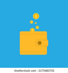Cartera Con Ilustración De Icono Vector De Monedas De Oro Volantes.