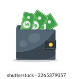 wallet full of bills and coins vector illustration