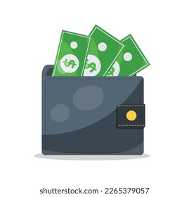 wallet full of bills and coins vector illustration