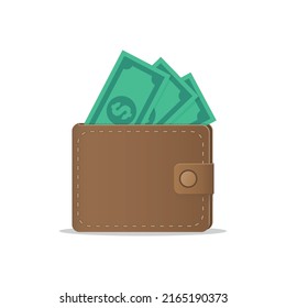 Wallet full of green dollars. cash wallet, finance symbol. eps-10 vector flat wallet illustration.