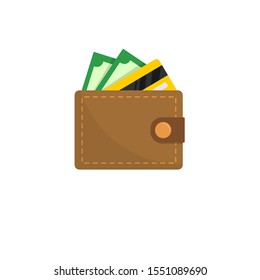 wallet full of green dollars with credit card inside .vector illustration isolated on white background