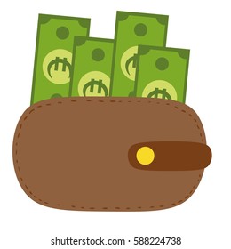 Wallet full of money. flat vector illustration. Icon for web. easy to use