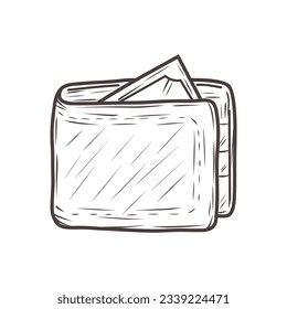 Wallet full of money, money icons hand drawn illustration