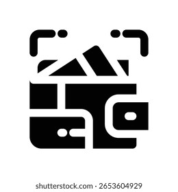 Icono de glifo de billetera. Icono de Vector fuerte y sólido para Sitios web, interfaces móviles, presentaciones y marca visual. Alta calidad y fácil de editar.