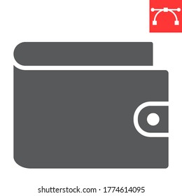 Wallet glyph icon, ui and button, pay sign vector graphics, editable stroke solid icon, eps 10