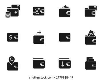 Vektorsymbole für die Brieftasche, einzeln auf weiß. Geldbeutel-Icon-Set für Webdesign, mobile App, Benutzeroberfläche und Druck