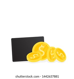 Wallet with gold coin element for ecommerce technology.