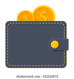 Wallet with gold coins vector illustration in flat style