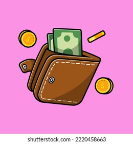 Wallet Gold And Money Cartoon Vector Icons Illustration. Flat Cartoon Concept. Suitable for any creative project.