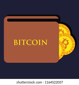 wallet and golden bitcoin concept for crypto currency, vector illustration